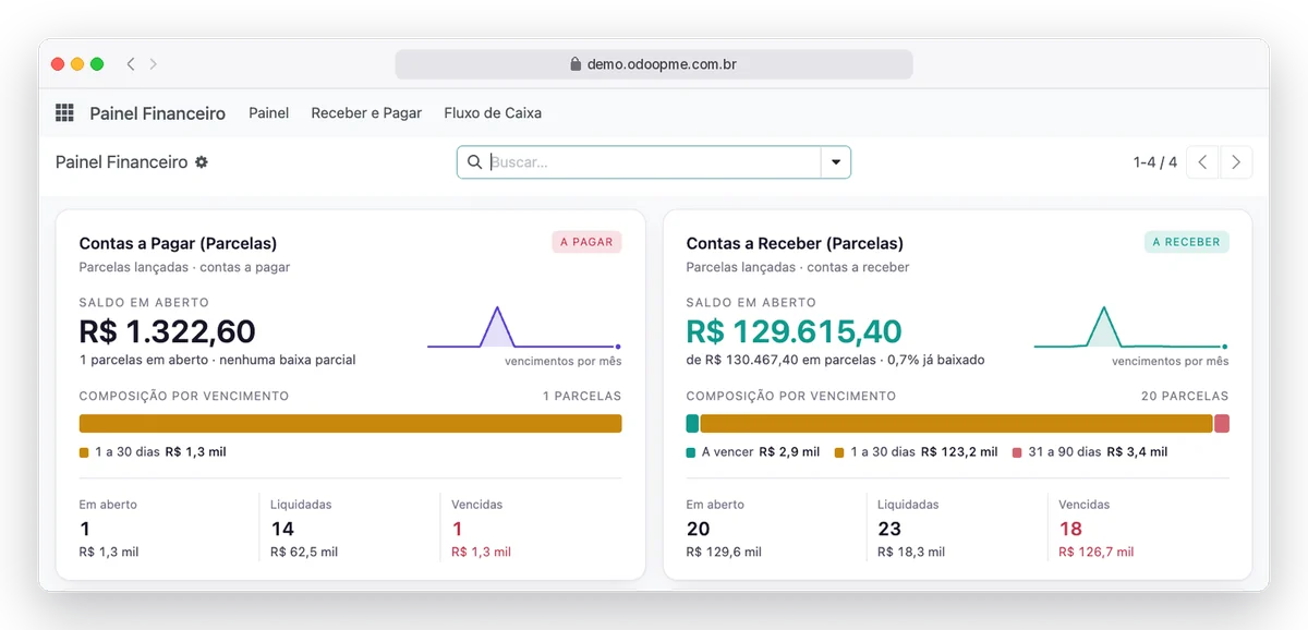 RobSolution Finance Dashboard with payables and receivables by due date